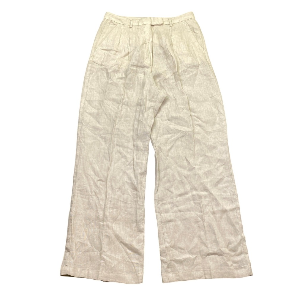 Zara Womens Beige Linen High Waisted Wide Leg Pants‎ Size S Boho Preppy Tropical